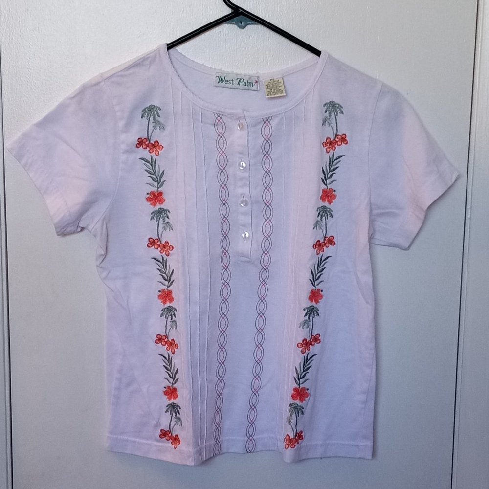 WEST PALM LADIES PULLOVER SHIRT 4 BUTTONS, SIZE : PS   (PETITE SMALL (6-8)